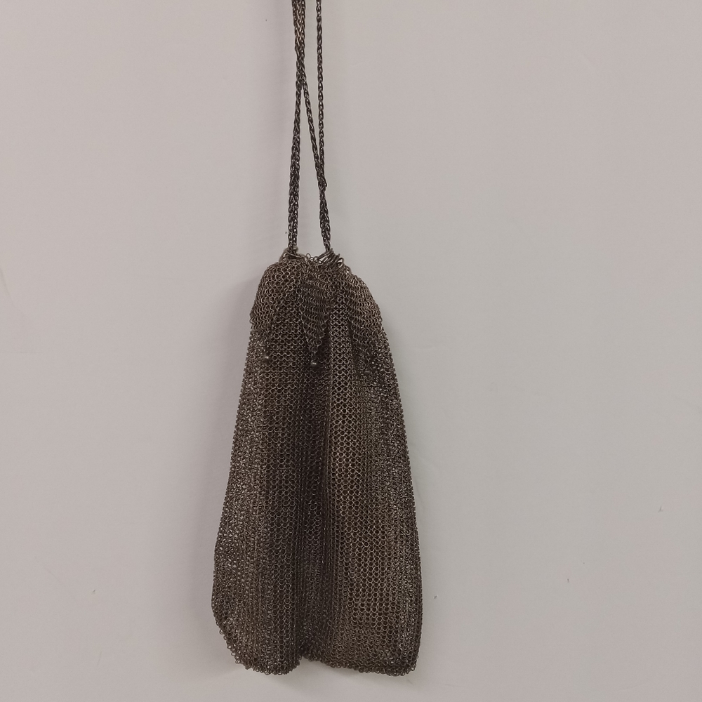 Vintage German Silver Mesh Evening Wristlet Purse  draw chain